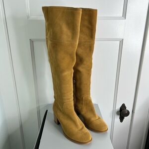 Marc Fisher Tan Suede Knee High Round Toe Heeled Boots